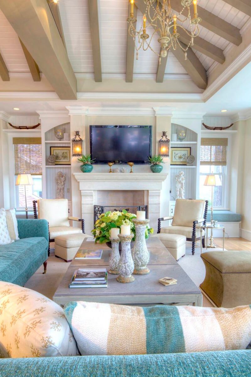 Family Room With Sand and Turquoise Accents