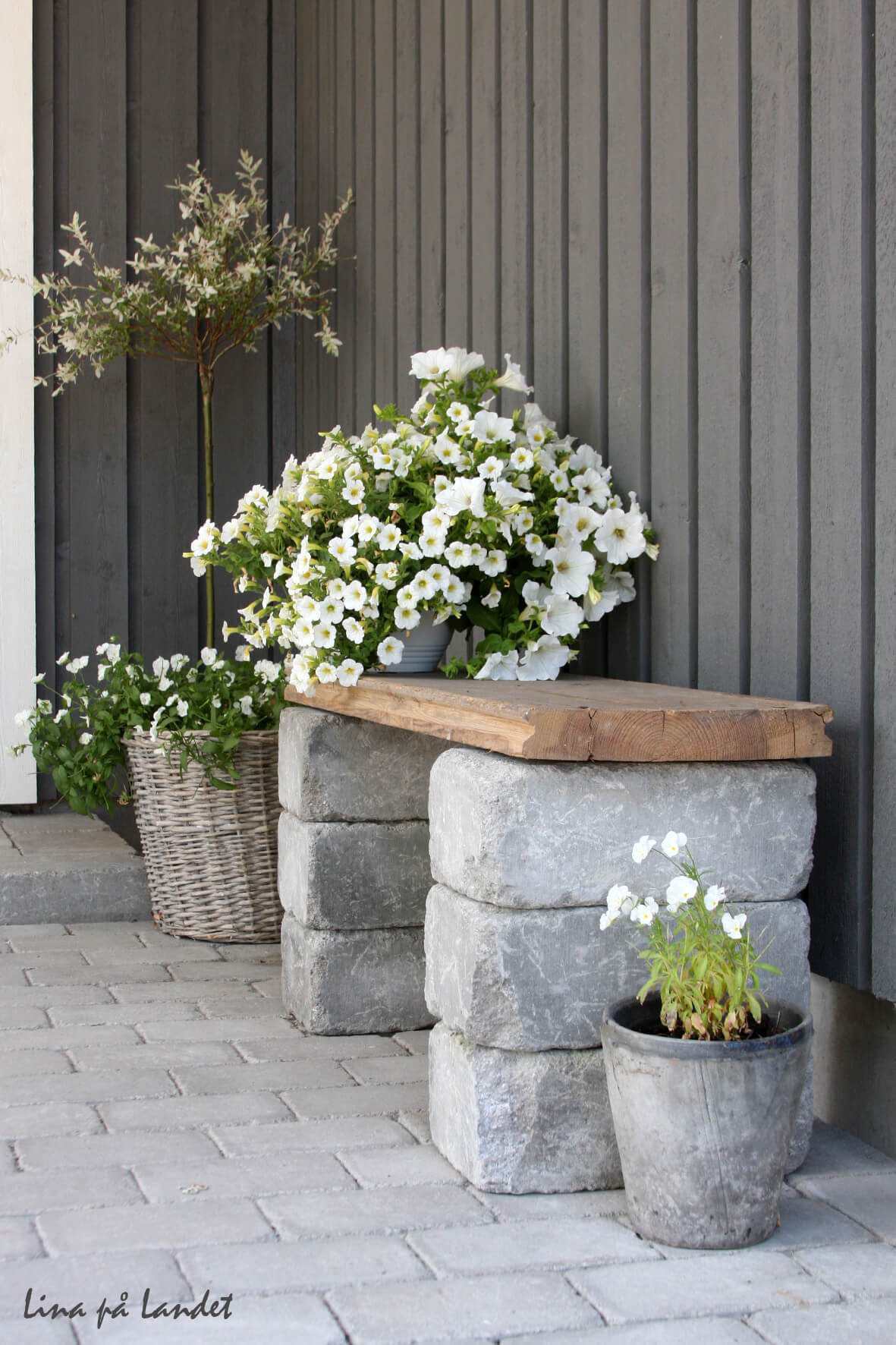 Rustic Wood and Stone Bench