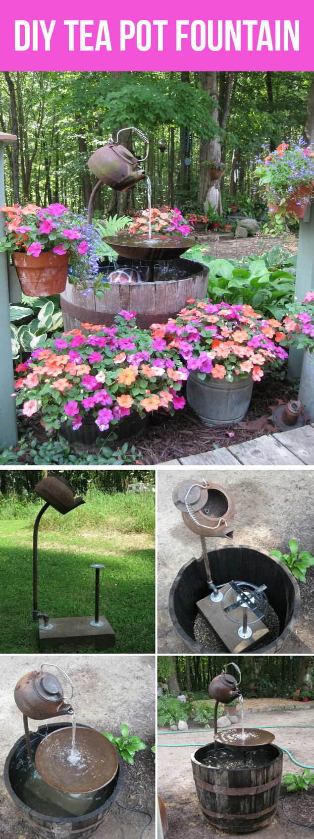 Tippy Tea Pot and Wooden Barrel Fountain