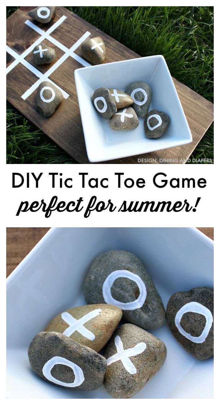 Rustic Stone and Wood Tic-Tac-Toe Board