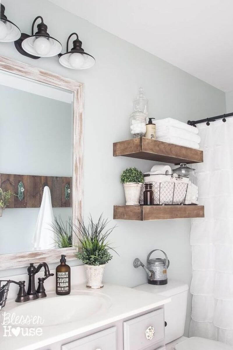 A Rustic Bathroom Mirror and Shelf Design