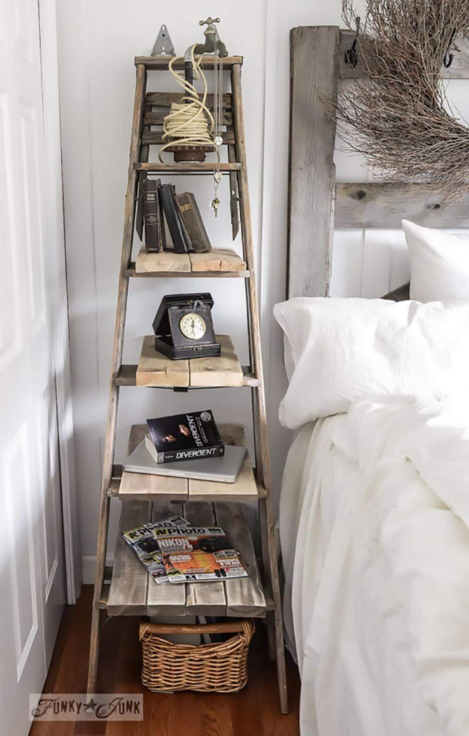 Plank and Ladder Bedside Shelf