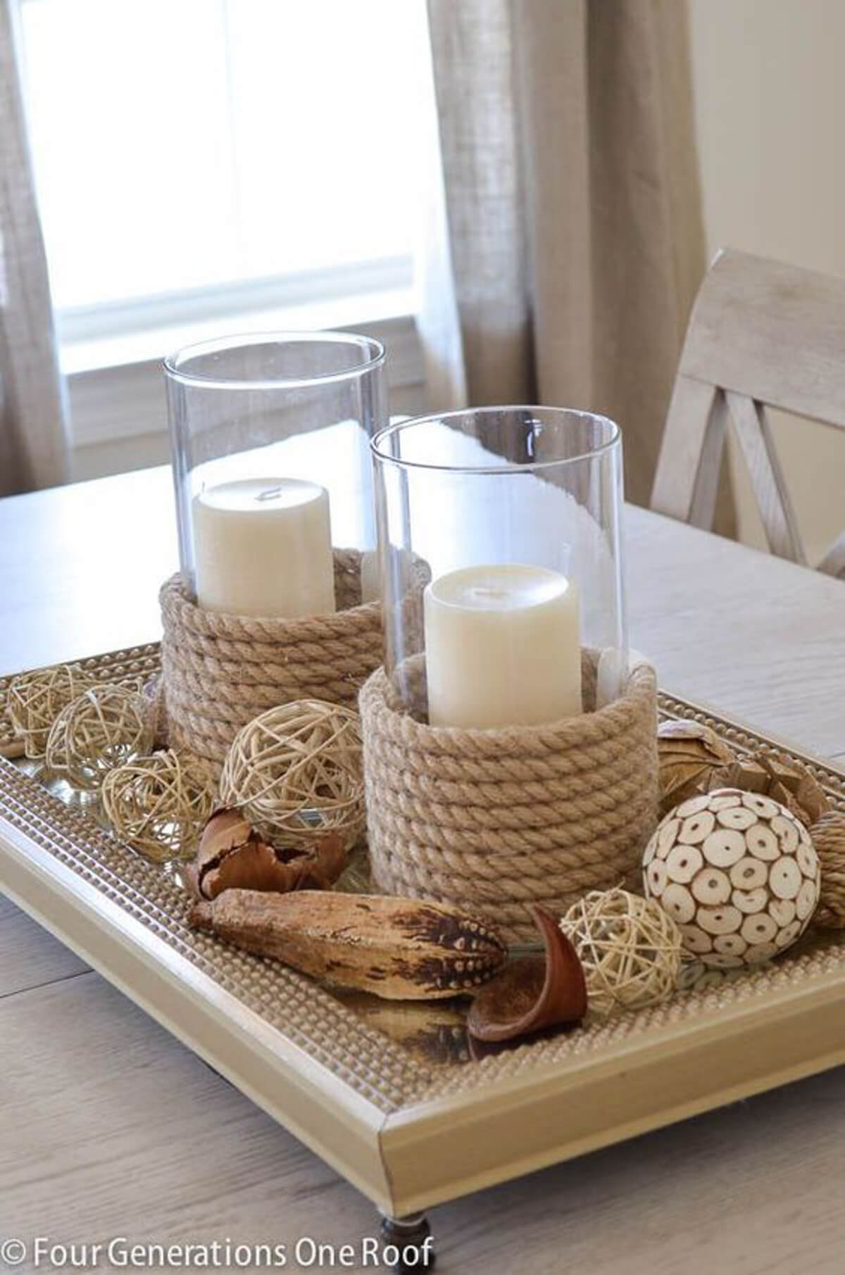 A Centerpiece Complete with Rope Candleholders