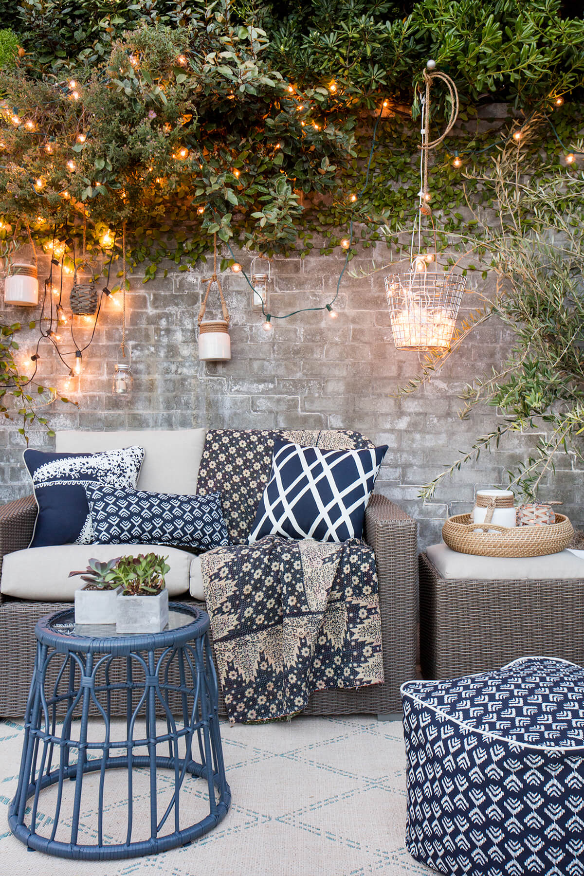 Strung Lights Shine with a Repurposed Basket Chandelier