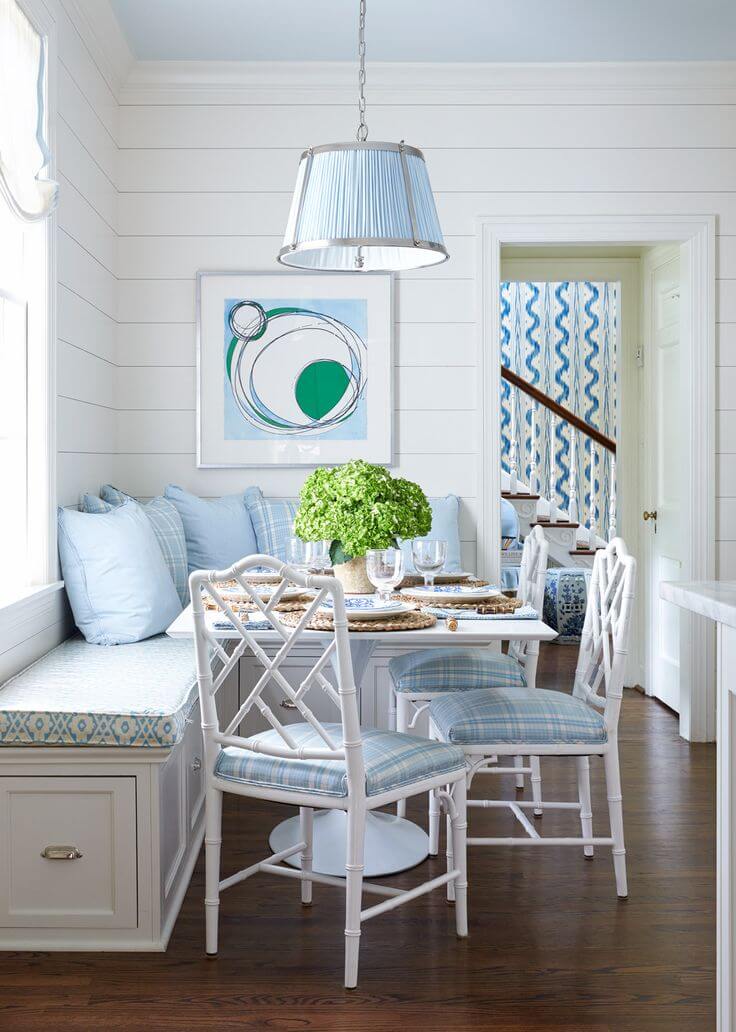 A Breakfast Nook with Soft Blue Cushions