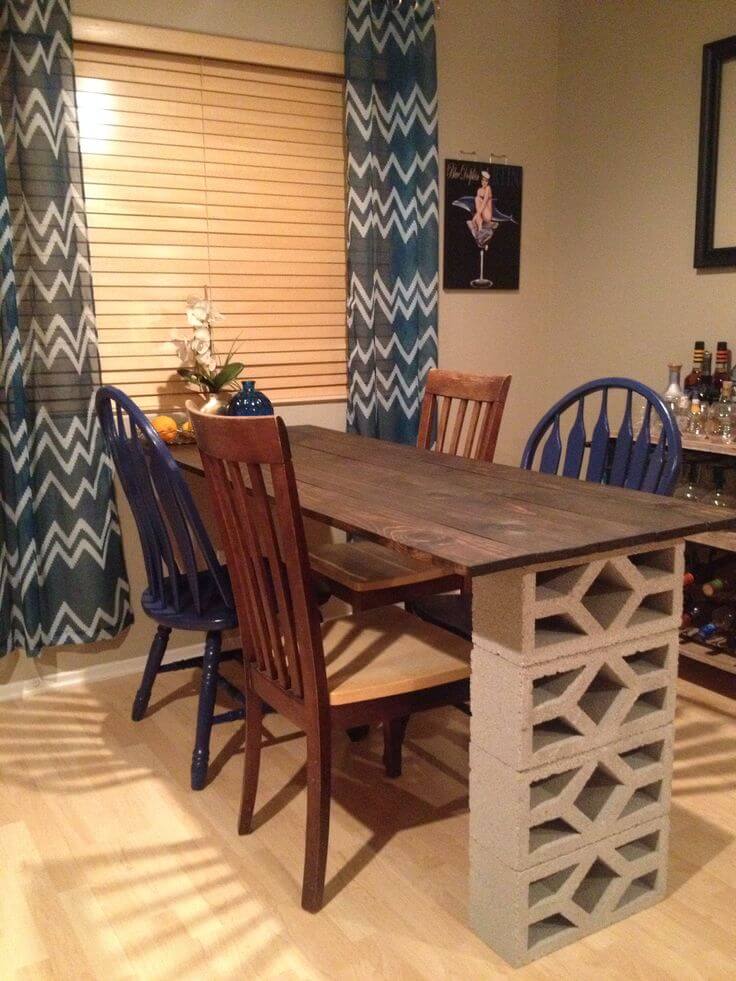 Industrially Sturdy yet Charming Cinder Block Dining Table