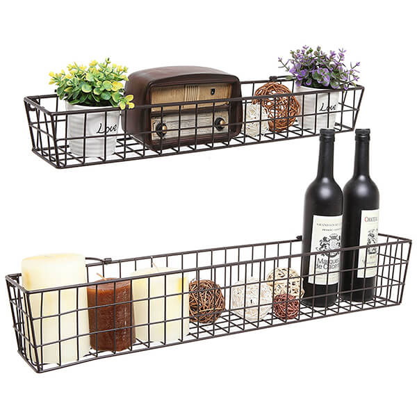 Rustic Wall Storage Basket Shelves