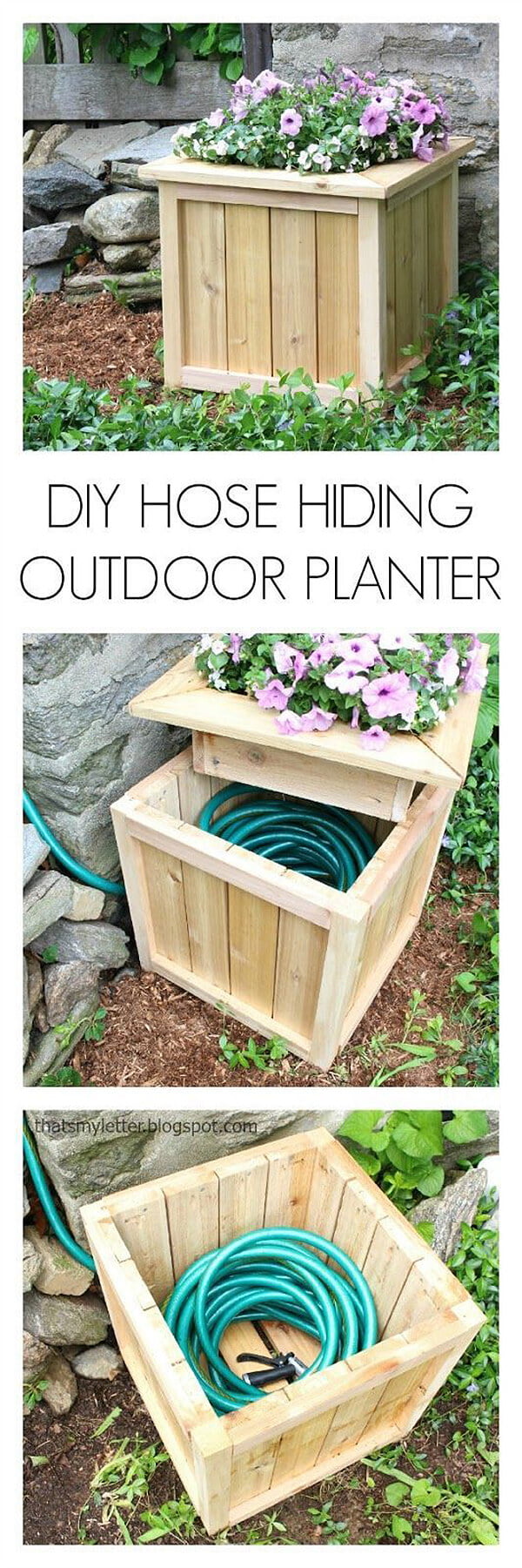 Pretty Planter Hides Garden Hoses