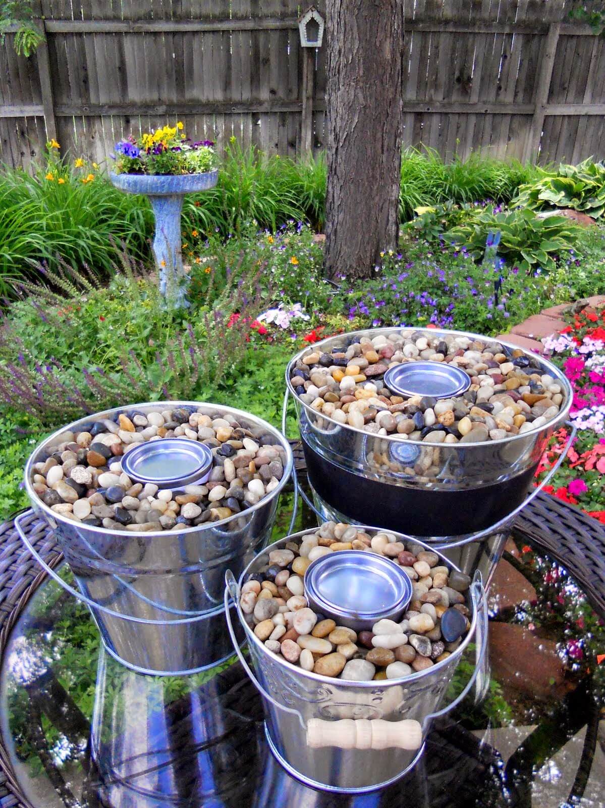 Reflective Fire Bowls Created from Buckets