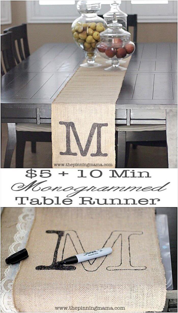 Country Banquet Monogrammed Burlap Table Runner