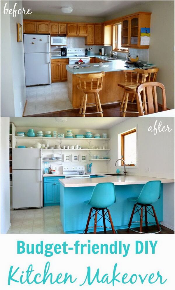 Kitchen Shelving with Baby Blue Accents