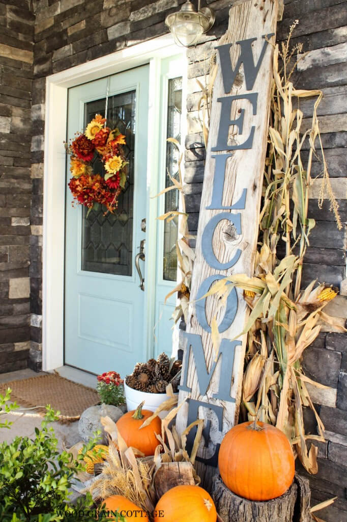 Rustic Welcome Sign with Fall Wreath