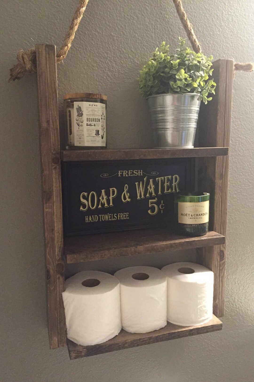 Rustic Wood Bathroom Organization Shelves