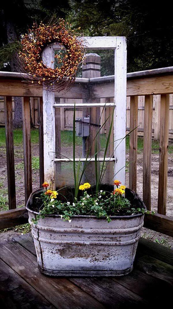 Wash Tub Turned Corner Deck Planter