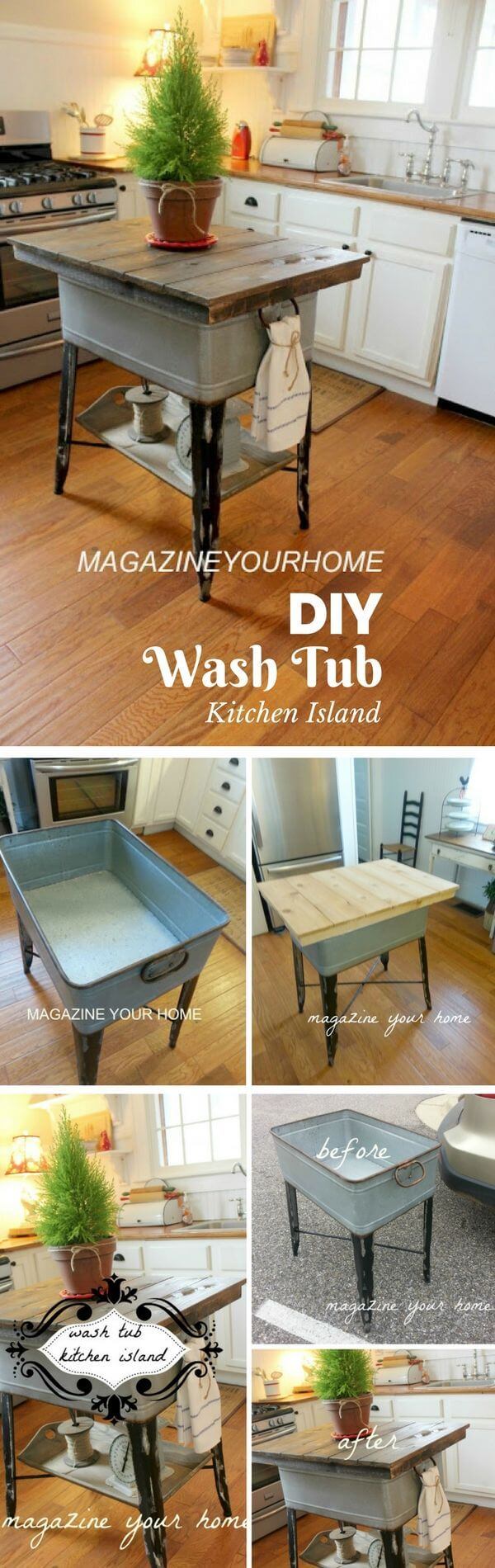 Kitchen Island Made from Wash Tub