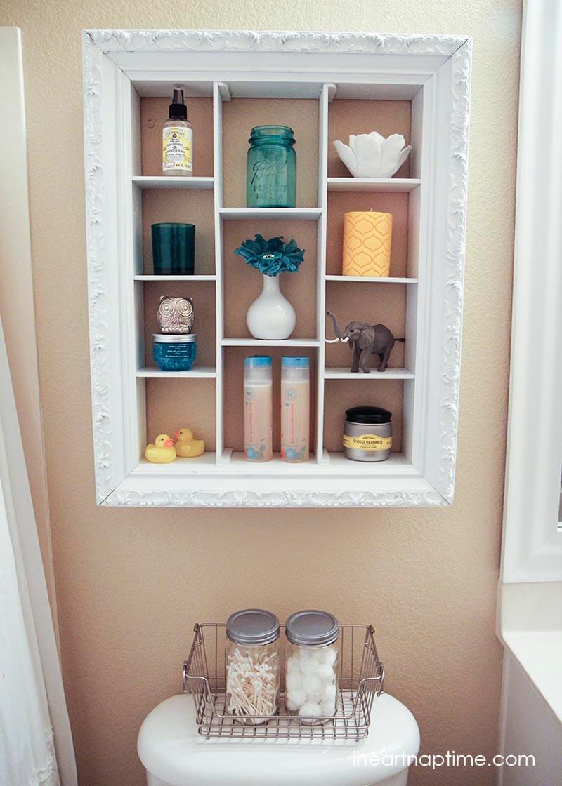 Repurposed Shadow Box Bathroom Organizer