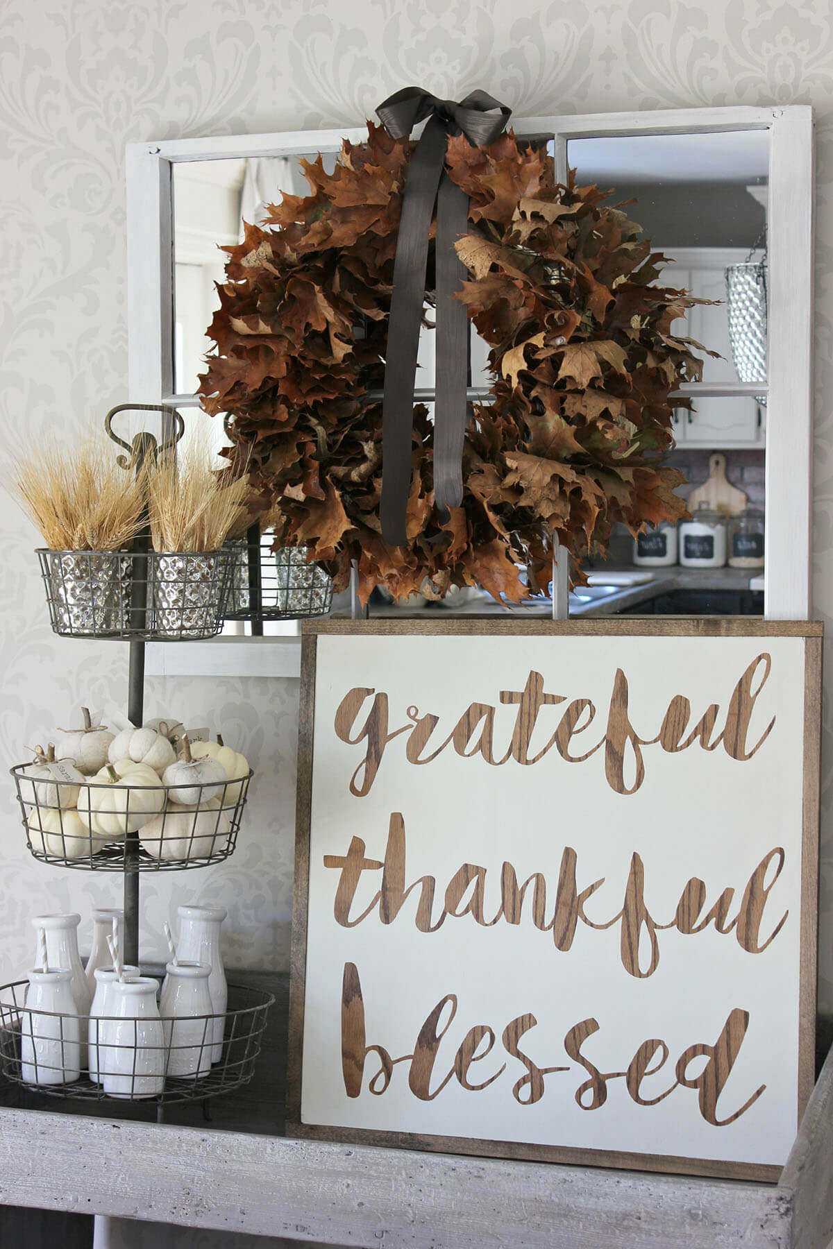 Signs of Fall in a Lovely Wire Basket Display