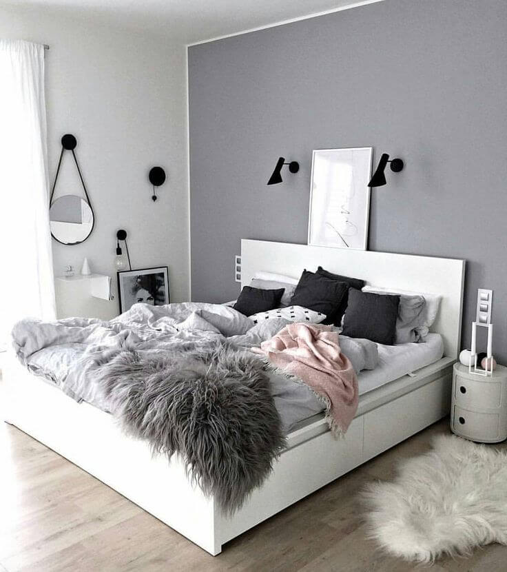 The Variation of Textures Make this Minimalist Grey Bedroom Pop