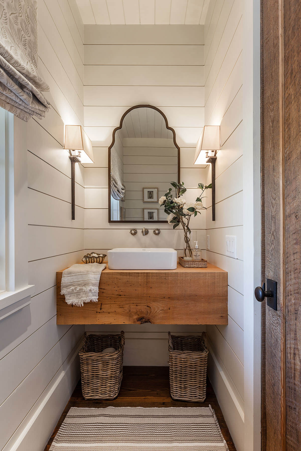 Polished Powder Room with an Earthy Element