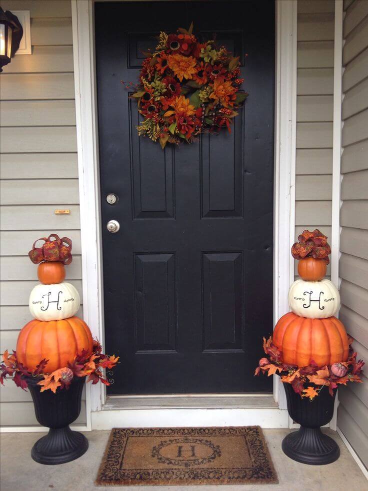 Monogram Pumpkin Fall Porch Planters