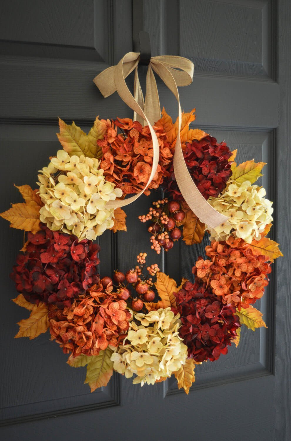 Multicolored Clusters of Fall Flowers and Leaves