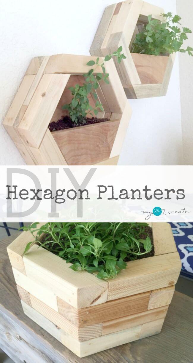 Planters Done in Hexagon and Wood