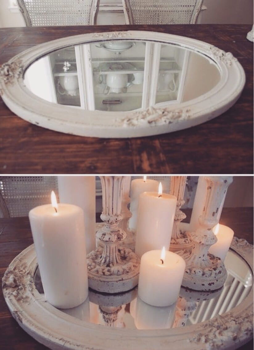 From Old Frame to Mirrored Candle Tray