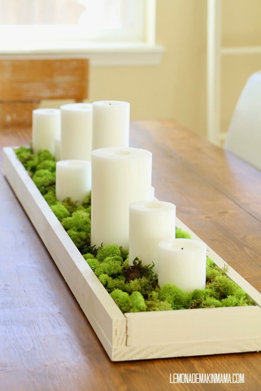 White Candles and Green Ferns Centerpiece