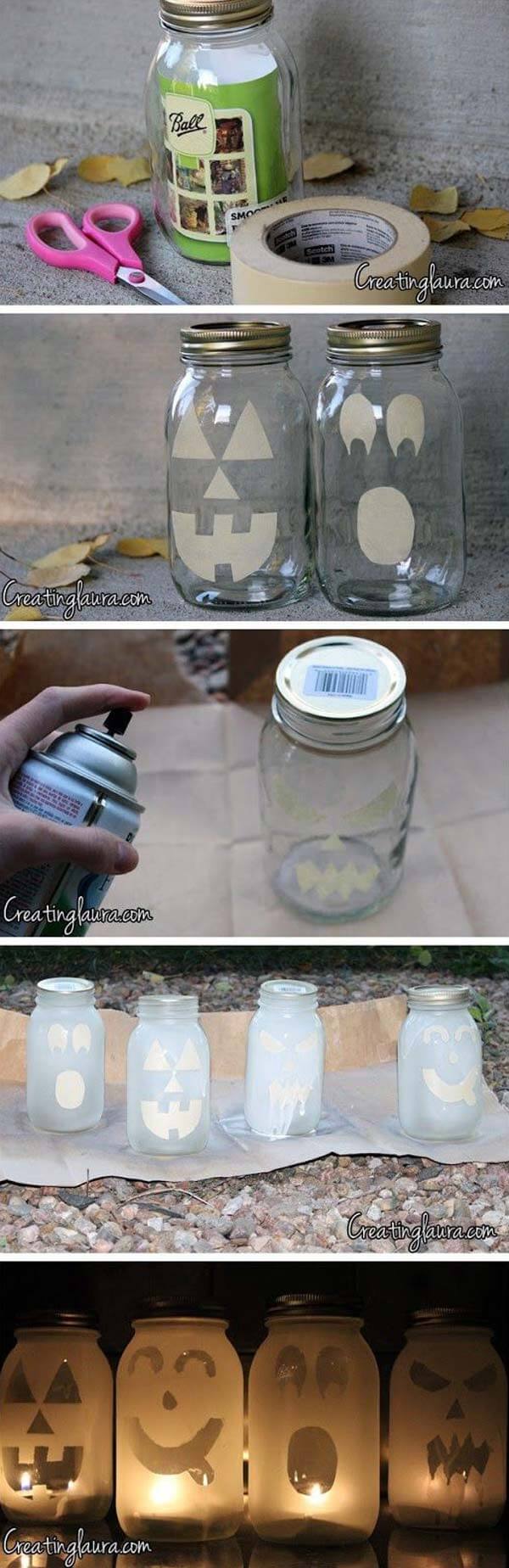 Spray Painted Mason Jar Ghosts