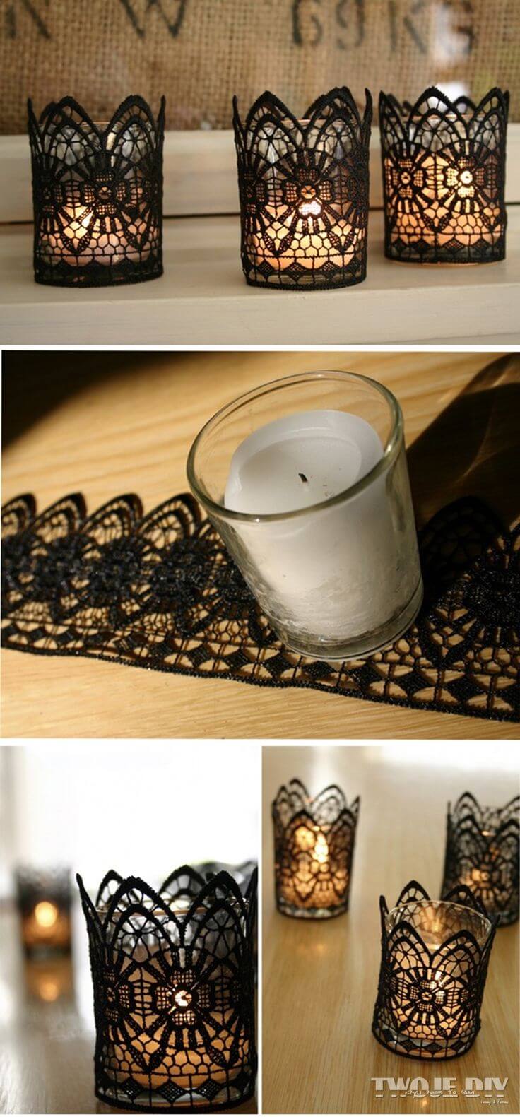 Black Lace Garter Trimmed Candle Holder