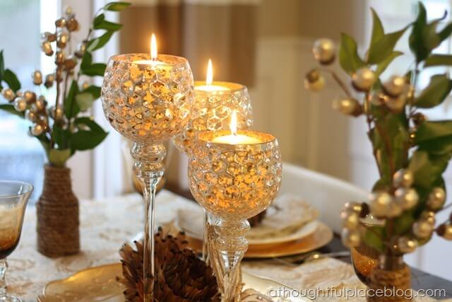 Glittering Wine Goblets Candle Display