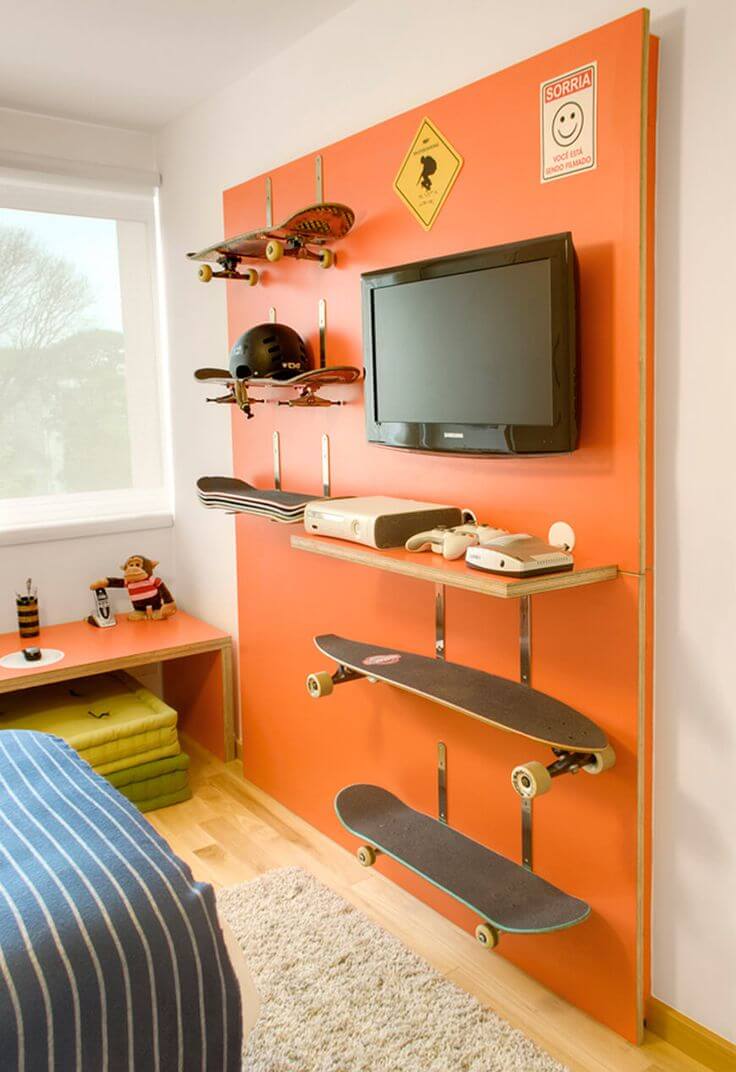 Clever Skateboard Shelves Teen Boy Room