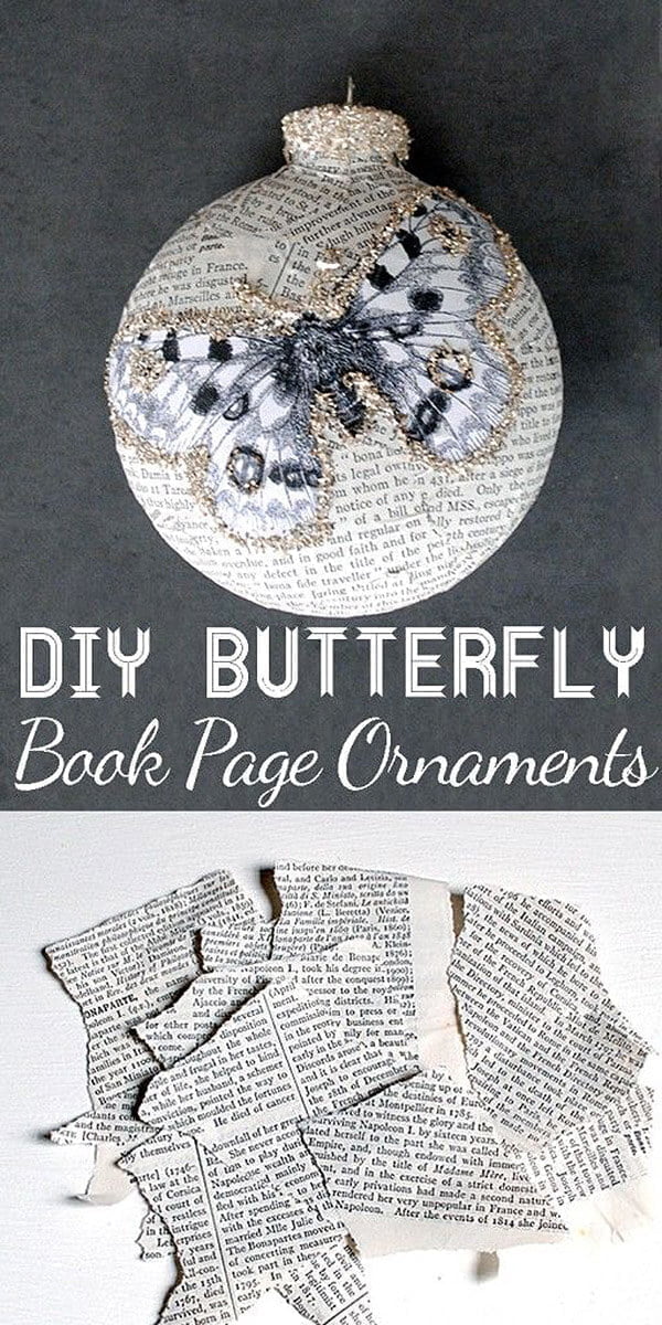 Vintage Book Page Butterfly Ornaments