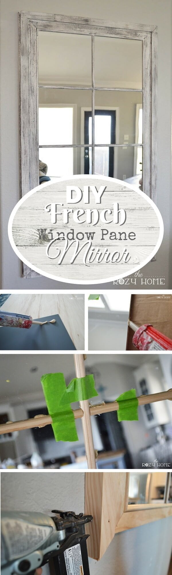 Distressed DIY French Windowpane Mirror