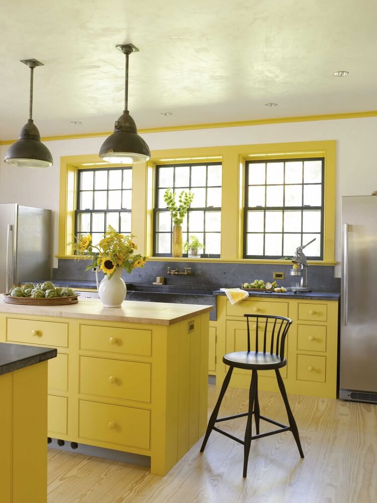 Industrial Lighting and Yellow Cottage Kitchen