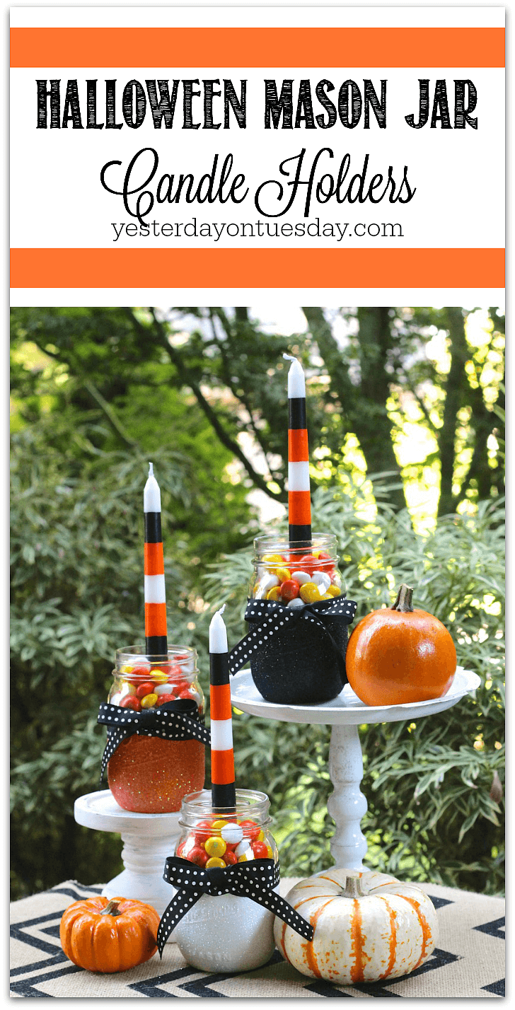 Sparkly Halloween Mason Jar Candle Holders