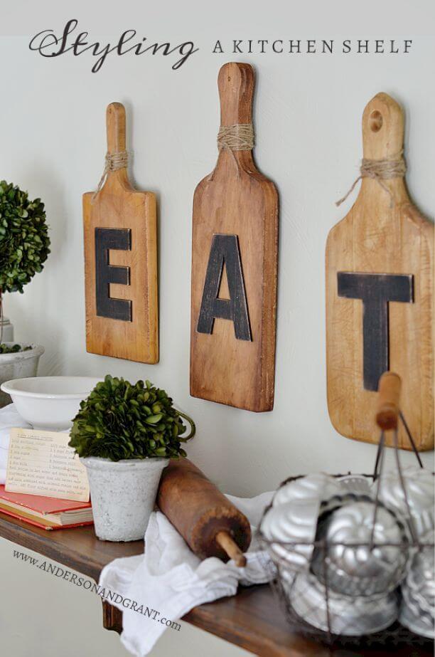 Wood Cutting Board "Eat" Art