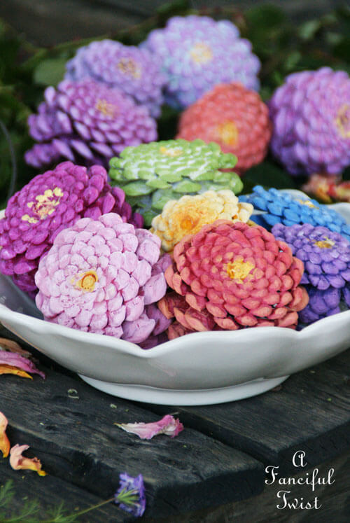 Bowlful Of Pinecone Flowers In Pastels