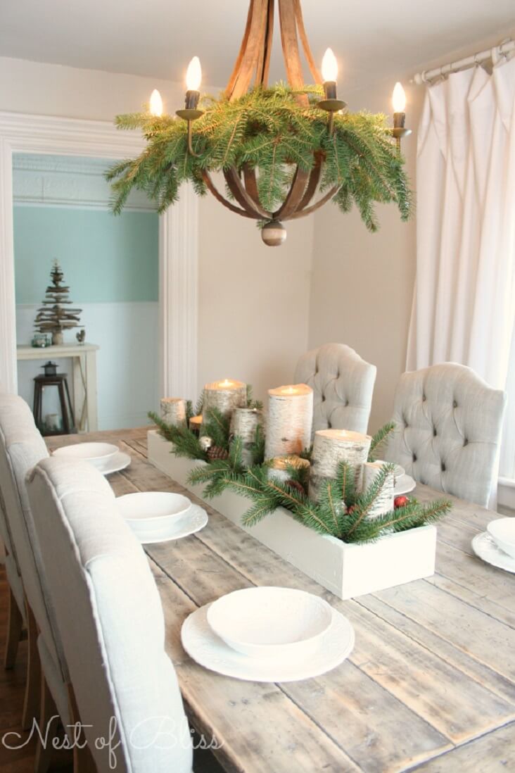 Birch Log and Pine Branch Centerpiece