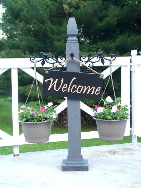 Front Porch Post with Hanging Planters