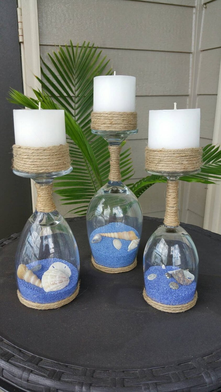 Seashells, Sand, and Candles Wine Glasses