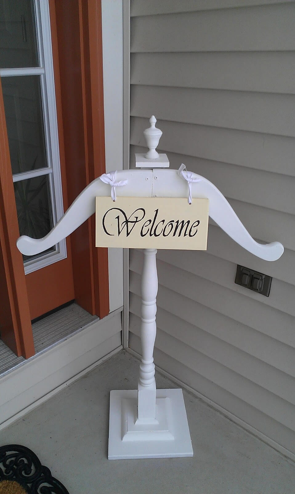 Charming White Welcome Post and Hanging Sign