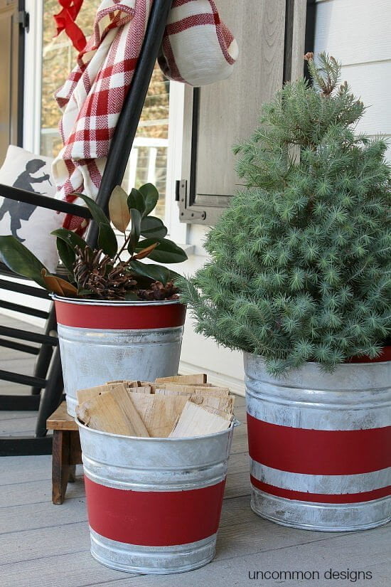 Galvanized Bucket Trio Christmas Display