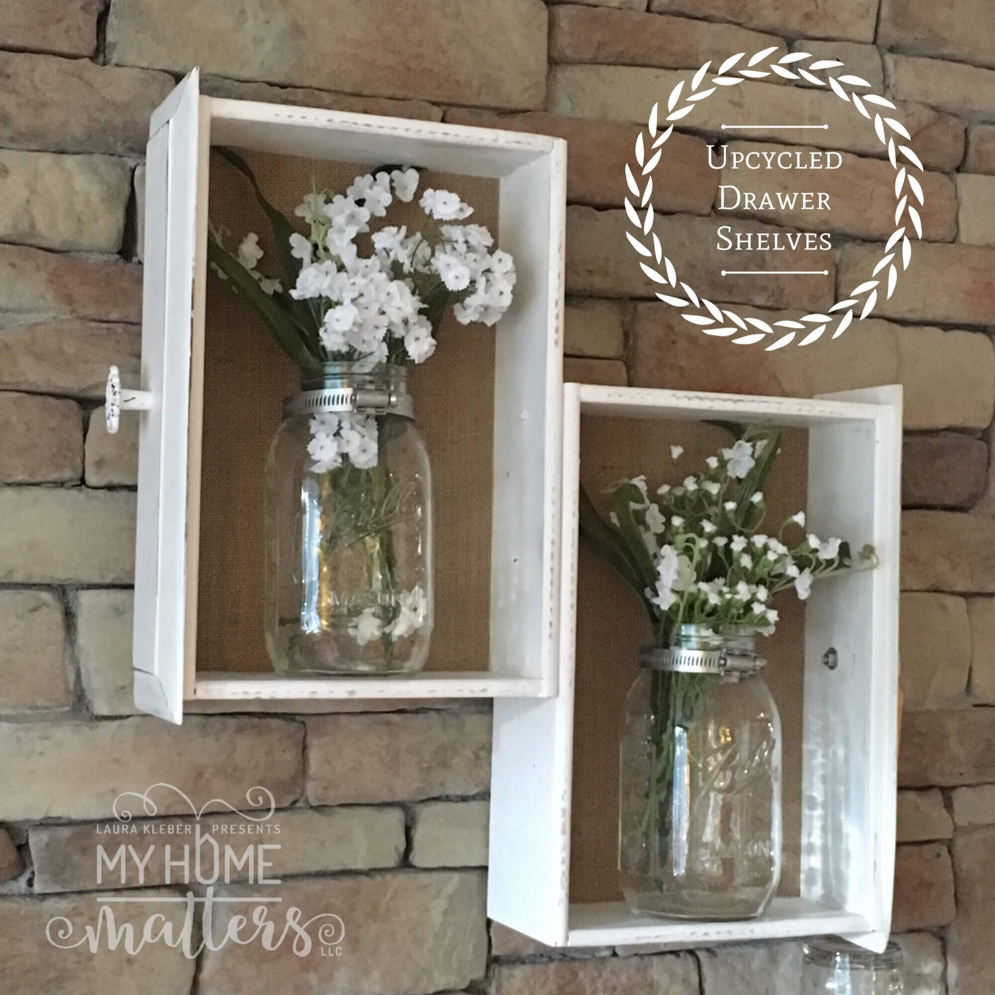 Upcycled Drawer Mason Jar Flower Wall Decor