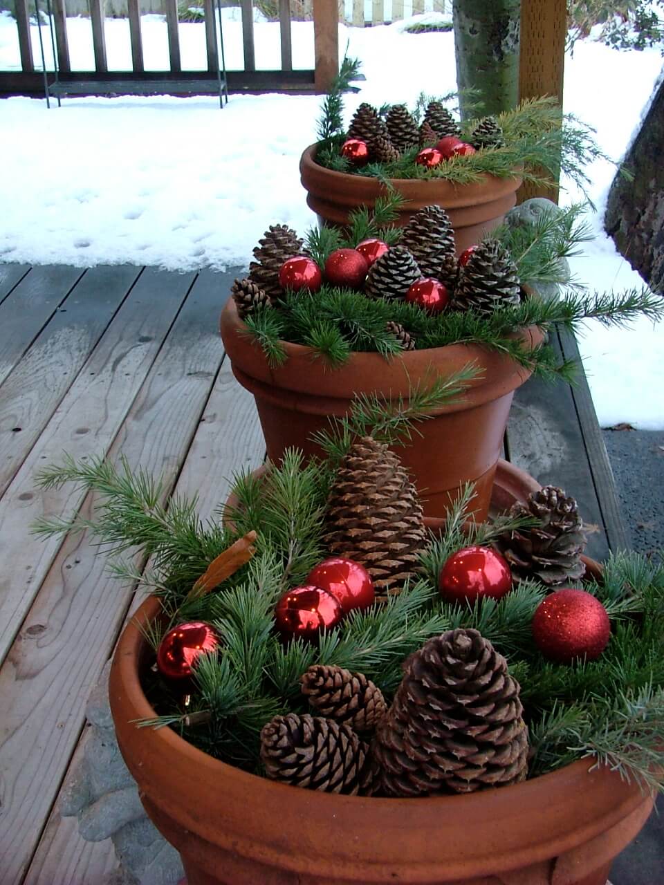 Pinecones, Evergreens, and Ornaments Planters