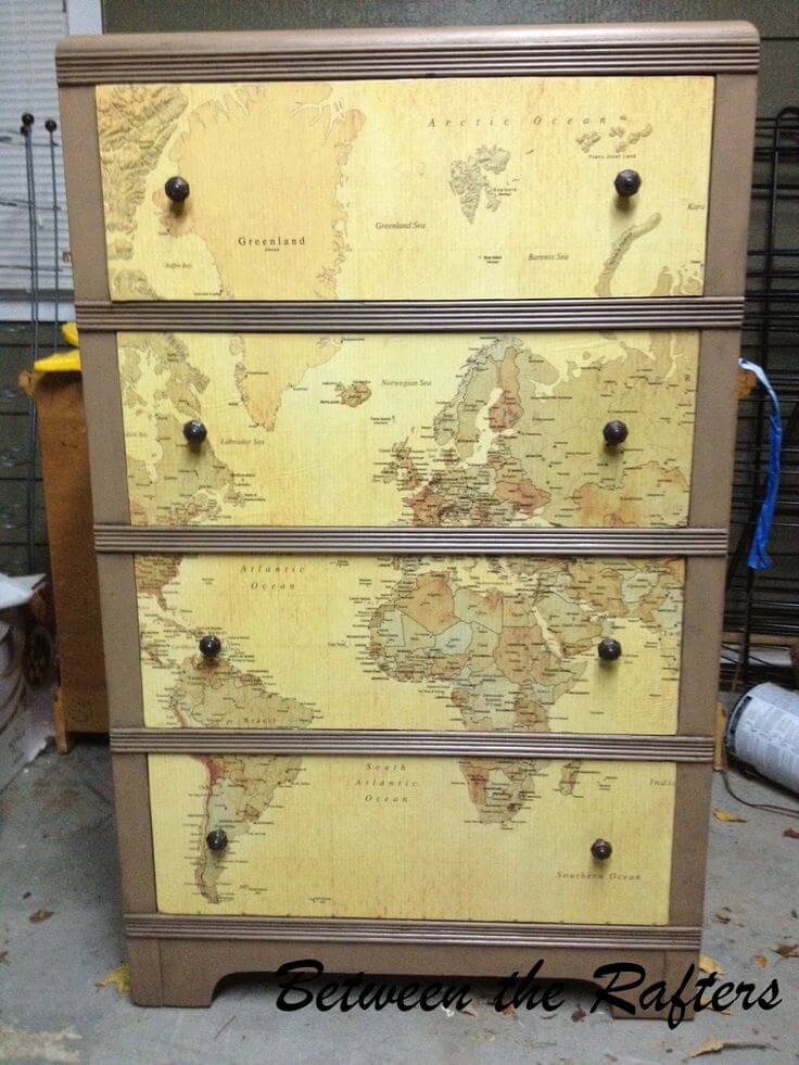 Easy Upcycled World Map Dresser