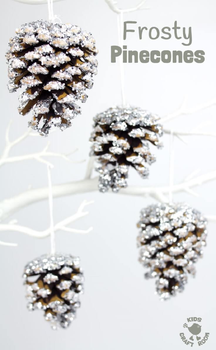 Dangling Sparkly Snow Pinecones