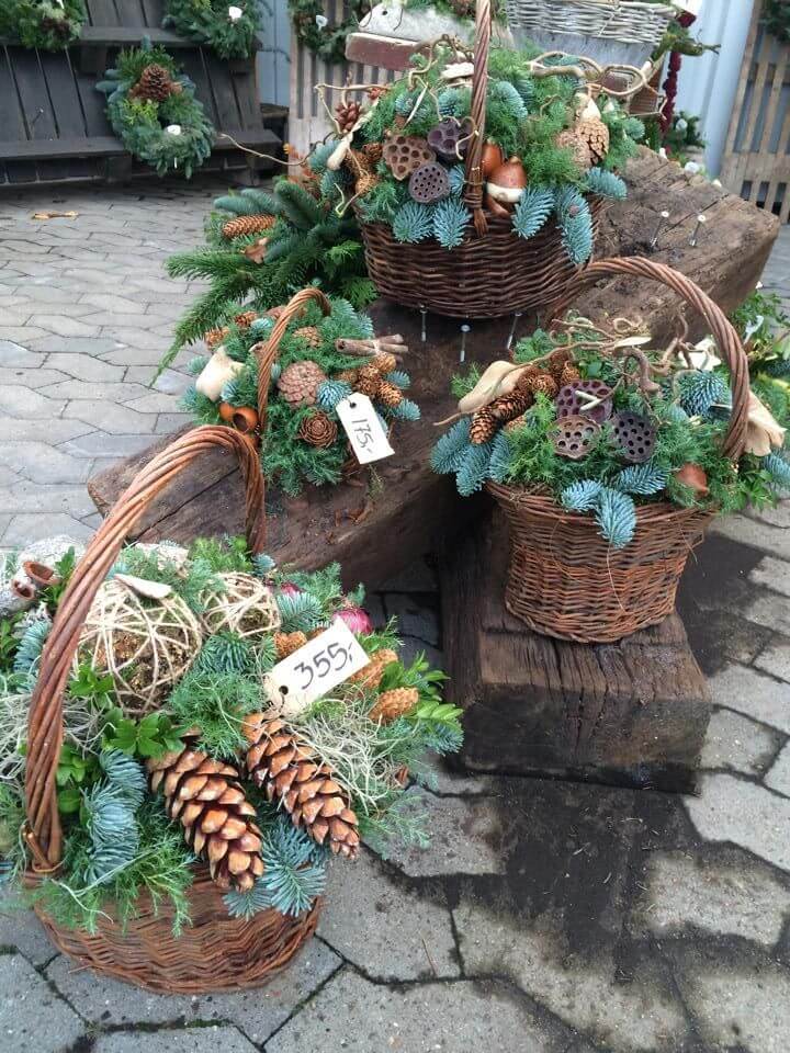 Pinecone and Evergreens Porch Baskets