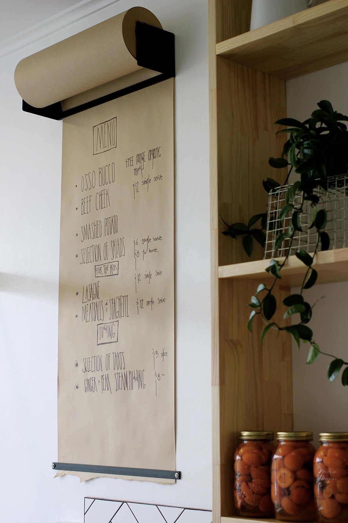 Kitchen Wall Butcher Paper Dinner Menu