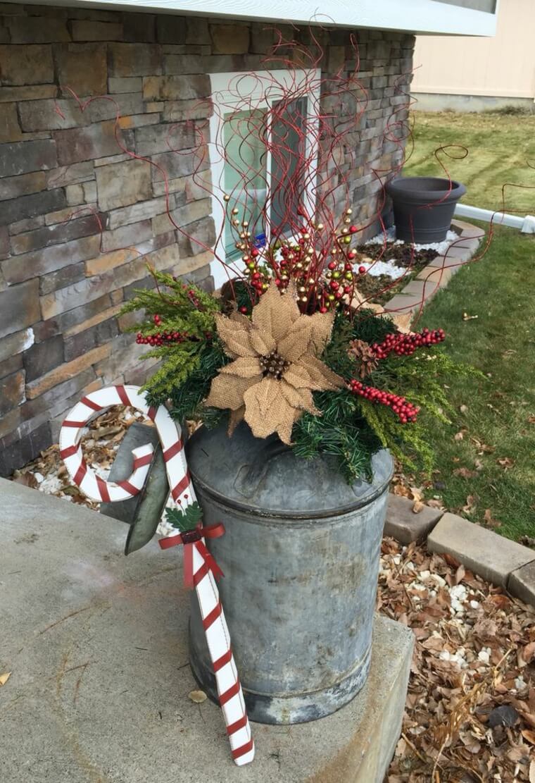 Festive Poinsettia Milk Can Planter